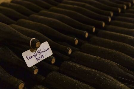 wine bottles in archive cellar, Ezerjo, Hungaryの写真素材