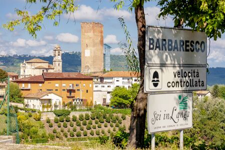 Barbaresco village and vineyards, Unesco Site, Piedmont, Northern Italyの写真素材