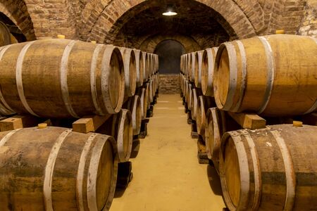 wine cellar with wooden barrels, Szekszard, Southern Transdanubia, Hungary