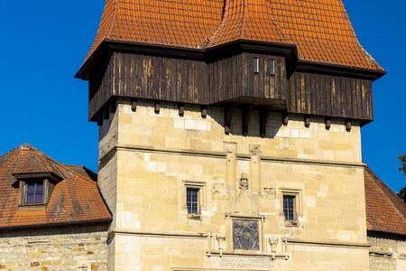 Gothic Zatec gate and medieval fortification in Louny, Czech republicの写真素材