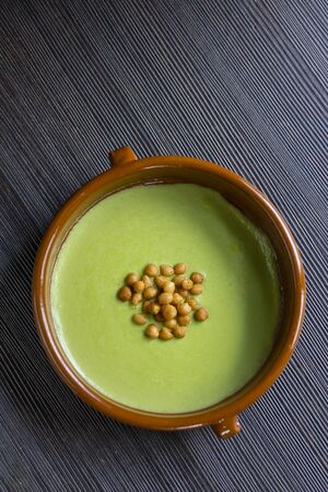 still life of green peas soupの写真素材