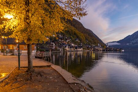 autumn Hallstatt in Upper Austria, Austriaの写真素材