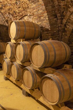 wine cellar with wooden barrels, Szekszard, Southern Transdanubia, Hungary