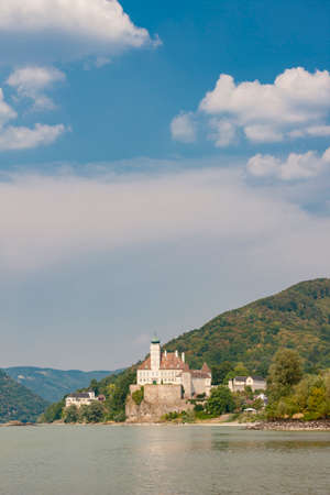 Schonbuhel castle, built on a rock on Danube river is a main historical landmark in Wachau valley, Austriaのeditorial素材