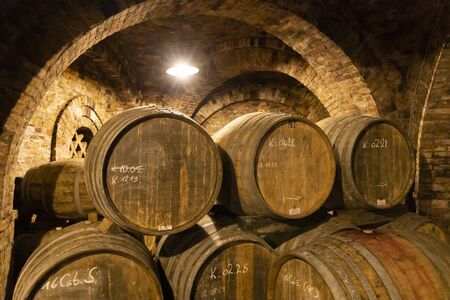 wine barrels in the cellar, Szekszard, Hungary