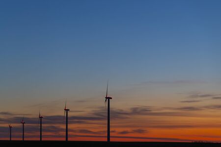 Wind turbines during sunrise, Southern Moravia, Czech Republic