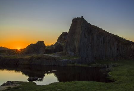 Polygonal structures of basalt columns, natural monument Panska skala near Kamenicky Senov, Czech...