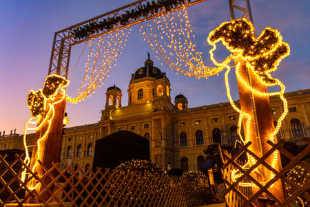 Christmas decoration on Maria Theresa Square in Vienna, Austriaのeditorial素材