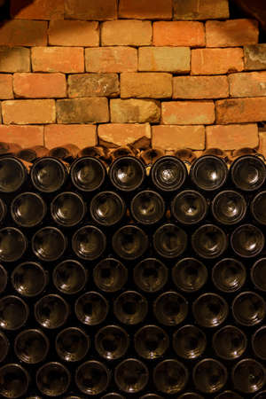 Area of stacked wine bottles in wine cellar, South Moravia Czech Republic