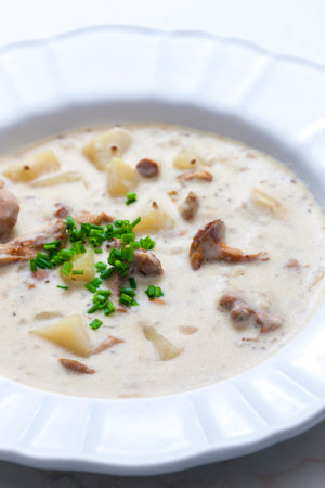 creamy potato soup with mushroomsの写真素材
