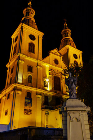 Night time Eger in Hungaryの写真素材