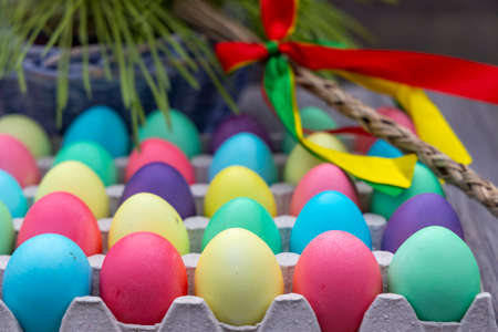 Easter still life with colored eggs