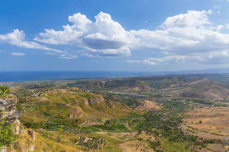 Landscape near Castello normanno di Gerace, Gerace, Calabria, Italyの写真素材