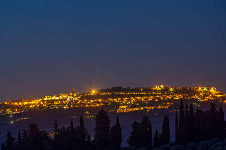 Volterra at night time in Tuscany, Italyの写真素材