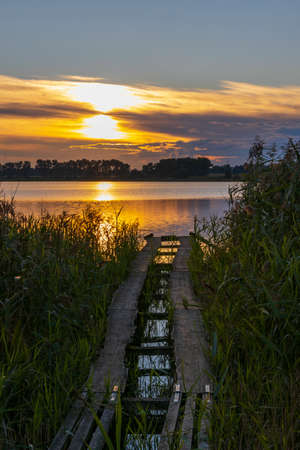 Sunset in nature reserve Rezabinec in Southern Bohemia, Czech Republicの写真素材