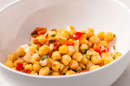 chicken peas salad with red pepperの写真素材