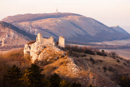Sirotci hradek ruins and Devicky ruins on Palava region, South Moravia, Czech Republicの写真素材