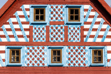 Half-timbered farmhouse, folk architecture in Milhostov, Western Bohemia, Czech Republicの写真素材