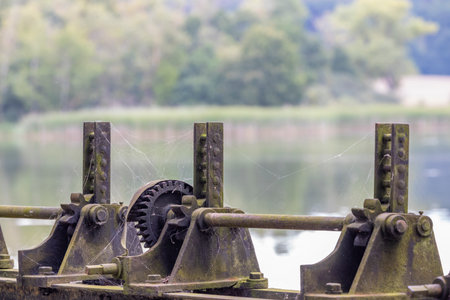 sluice on the pond, Southern Bohemia, Czech Republicの写真素材