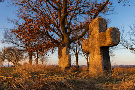 Reconciliation crosses near Milhostov, Western Bohemia, Czech Republicの写真素材