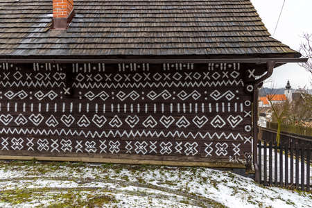 Painted folk house, village Cicmany in Slovakiaのeditorial素材
