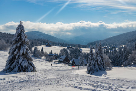 Winter landscape around Mala Upa, Giant Mountains (Krkonose), Northern Bohemia, Czech Republicのeditorial素材