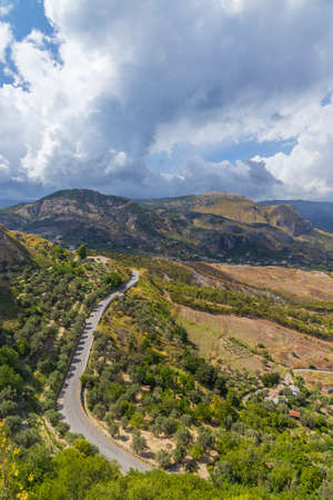 Landscape near Castello normanno di Gerace, Gerace, Calabria, Italyの写真素材