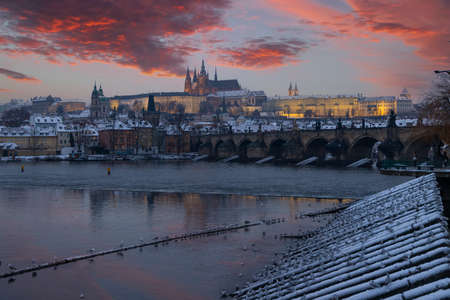 Hradcany in winter time, Prague, Czech Republicの写真素材
