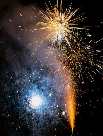 Fireworks in evening sky during celebration for New Year
