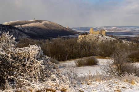 Palava winter landscape with Sirotci hradek ruins, Southern Moravia, Czech Republicのeditorial素材