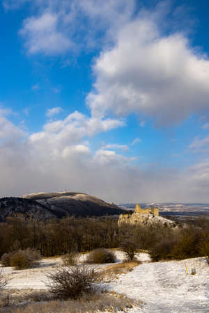 Palava winter landscape with Sirotci hradek ruins, Southern Moravia, Czech Republicのeditorial素材