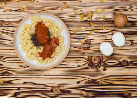 beef meat with tomato sauce and pastaの写真素材