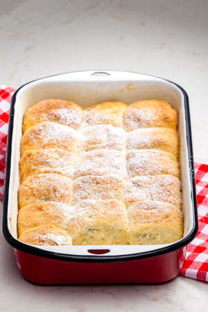 traditional Czech stuffed buns in baking trayの写真素材