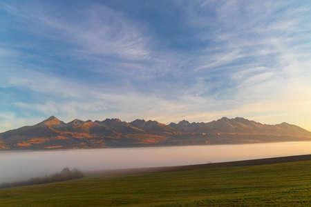 High Tatras at sunrise in autumn time, Slovakiaの写真素材