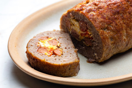 homemade meat loaf filled with egg and sausage