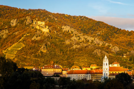 autumn Durnstein in Wachau region, Austriaのeditorial素材
