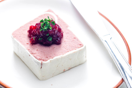 terrine served with cranberry jellyの写真素材