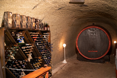 wine cellar with wine archive in Eger, Hungaryの写真素材