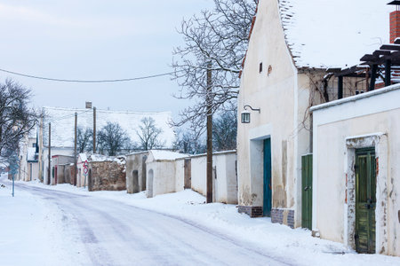 wine cellars in winter, Satov, Czech Republicの写真素材