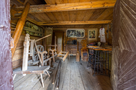 Old wooden village house, Hervartov near Bardejov, Slovakiaの写真素材