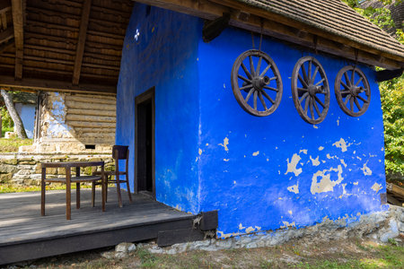 Old wooden village house, Hervartov near Bardejov, Slovakiaの写真素材