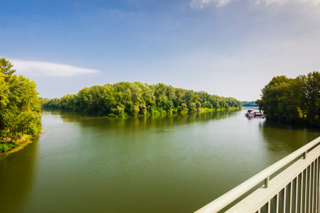 confluence of Vltava and Labe rivers near Melnik, Czech Republicの写真素材