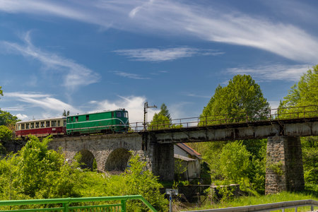 Narrow gauge railway Jindrichuv Hradec to Nova Bystrice, station Nova Bystrice, Czech Republicの写真素材