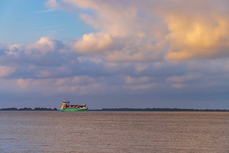 cargo ferry on the river Gironde, Nouvelle Aquitaine, Franceの写真素材