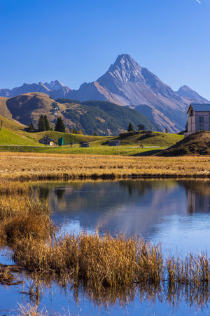 Landscapes near Kalbelesee, Hochtann Mountain Pass, Warth, Vorarlberg, Austriaの写真素材