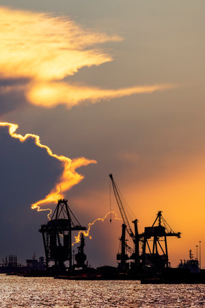 Port and industrial zone in Taranto, Apulia, Italyの写真素材
