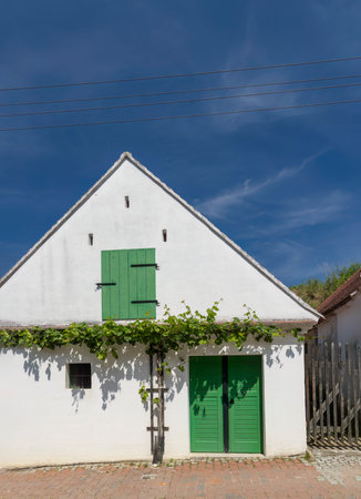 Traditional wine cellars street (kellergasse) in Falkenstein, Lower Austria, Austriaの写真素材
