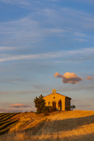 Chapel in Plateau de Valensole, Provence, Franceの写真素材