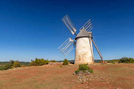 Windmill (Le Moulin de Redounel), La Couvertoirade in Larzac, Aveyron, Franceのeditorial素材