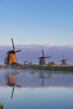 Traditional Dutch windmills in Kinderdijk - Unesco site, The Netherlandsのeditorial素材